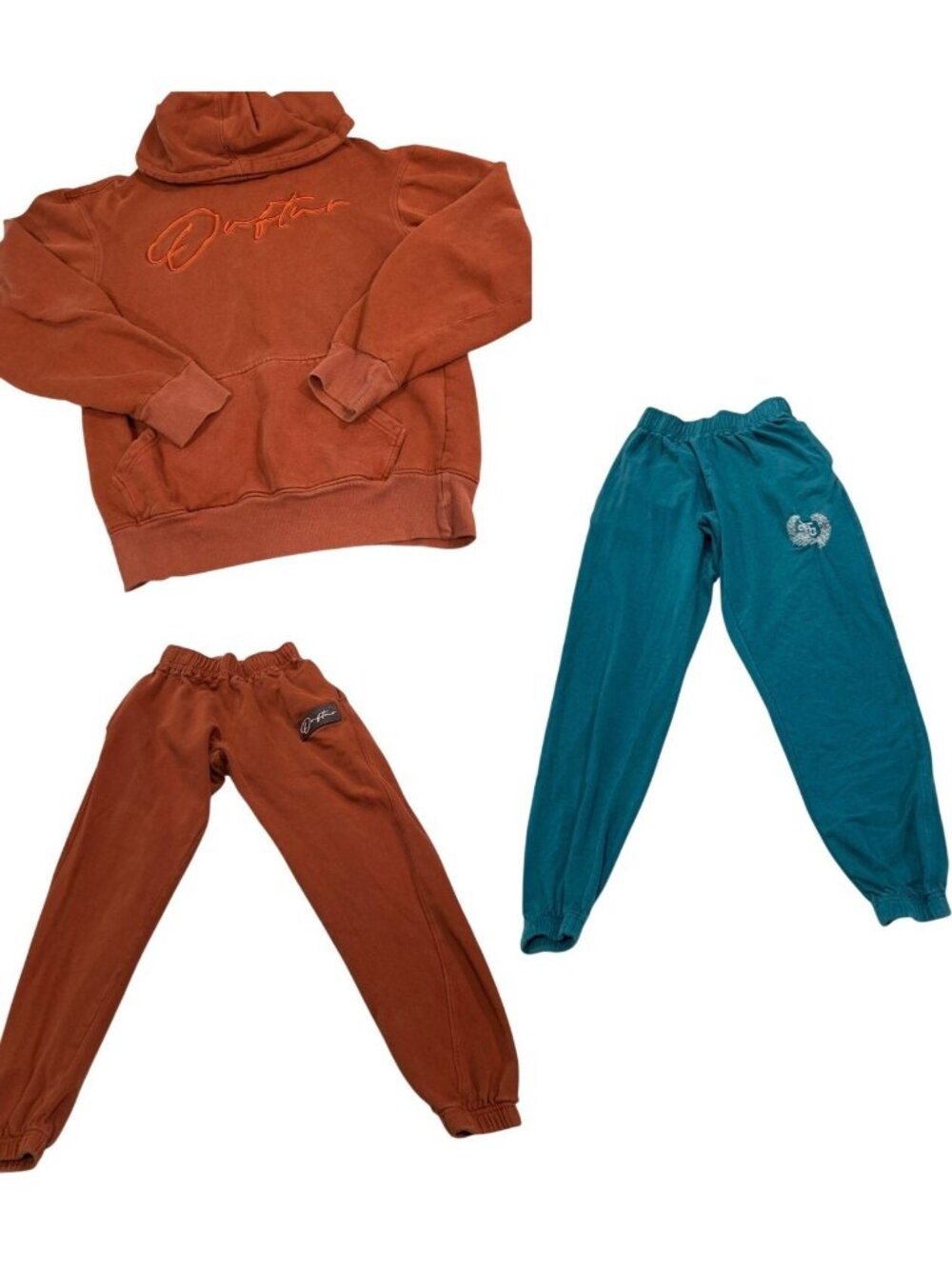 Ouftur Jogger Pants & Hoodie Set Mens XS Rust Teal Lounge Streetwear Baltimore